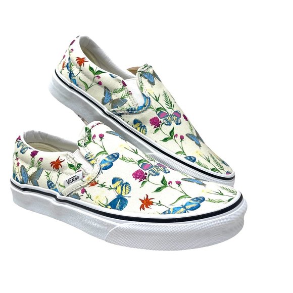 Vans Shoes - Vans Classic Slip On Buterfly Floral White Canvas Shoes Women's Size VN0A5AO8UC0